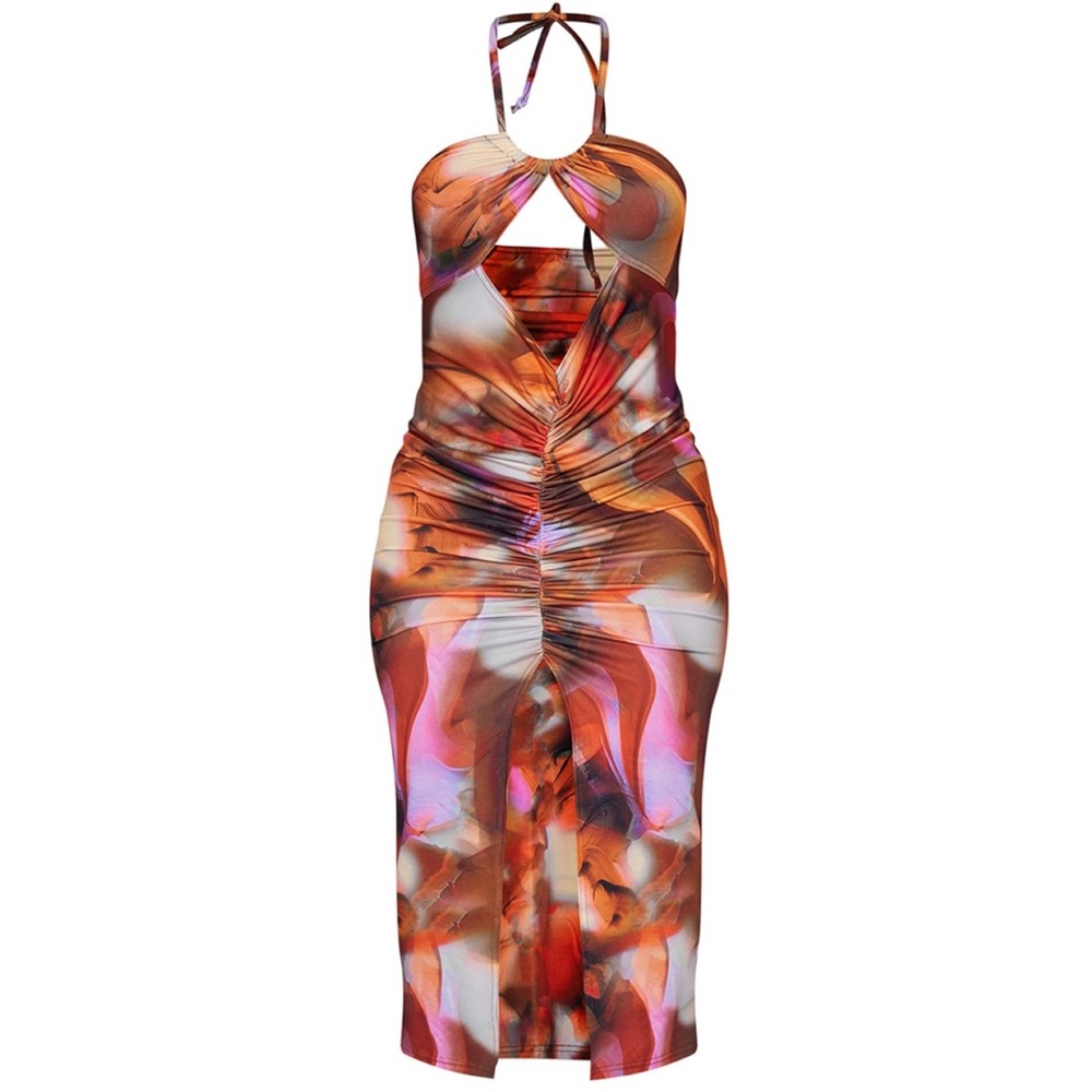Pretty Little Thing - V Cutout Halter-neck Ruched Midaxi Dress